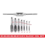 Klavuz Açma Seti+kol M3-m4-m5-m6-m8-m10-m12 Metrik Diş Açma Klavuzları