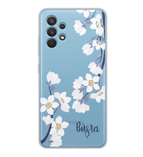 Samsung Art White Flowers Tasarımlı Şeffaf Telefon Kılıfı