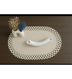 Oval Jüt Runner Masa Örtüsü, 30x70 cm, Hasır Dokuma, Çift Taraflı, Doğal Krem