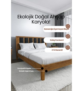Ori̇on Model Siyah Puf Başlıklı Masif Ahşap Karyola Kolay Kurulum Fırınlanmış İthal Sibirya Çamı 140x190 Yatak Uyumlu