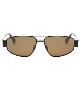 Celine CL40281U 01E Unisex Güneş Gözlüğü - Pilot Çift Köprü Form Siyah Metal Çerçeveli Kahverengi Ca