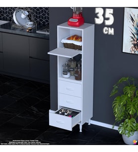 Eliusta Nola 35 cm Üstü Kapaklı 3 Çekmeceli Çok Amaçlı Mutfak Kiler Banyo Erzak Depolama Dolabı 35x150x32 cm