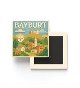 Bayburt - Memleket Temalı - Paper Cut Art - Baskılı Buzdolap Magneti Kare - 9x9 cm