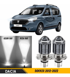 Dacia Dokker 2012-2022 Uyumlu Mercekli Far Ampulü Led Xenon Beyaz Şimşek Etkili Led Lamba Uzun Kısa