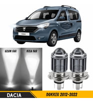 Dacia Dokker 2012-2022 Uyumlu Mercekli Far Ampulü Led Xenon Beyaz Şimşek Etkili Led Lamba Uzun Kısa