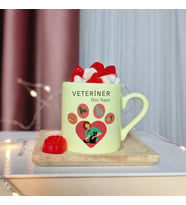 Veteriner Tasarımlı Kişiye Özel Sarı Türk Kahvesi Fincanı