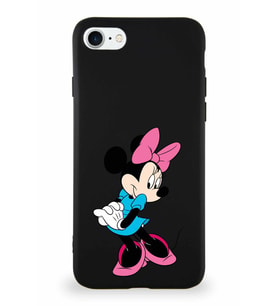 Apple iPhone SE 2022 Soft Premier Kapak Minnie Mouse-F Tasarımlı Silikon Kılıf - Siyah (Şeffaf)