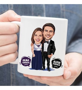 Kişiye Özel Nişanlı Çiftler Karikatürlü Kupa Bardak