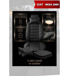 ibiza 2009 Koltuk ve Kılıf uyumlu Lüks Minder Yastık Siyah 2 Minder 2 Yastık