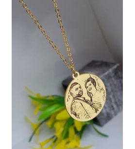Kişiye Özel 925 Ayar Gümüş Yuvarlak Plaka Fotoğraf Kolye (Gold)