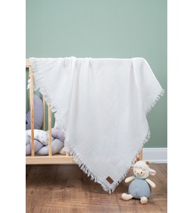 %100 Pamuk 4 Katlı Müslin Bebek Battaniyesi (Beyaz)