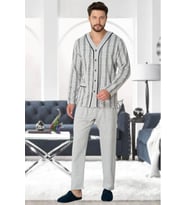 Mecit 2767 Gri Önden Düğmeli Büyük Beden Erkek Pijama Takımı