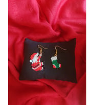 Miyuki Boncuk El Yapımı Noel Baba Ve Çorap Küpe Yılbaşı Christmas Noel