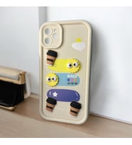 iPhone 11 Uyumlu Kabartma Desenli Şık Kaliteli Silikon Telefon Kılıf (Krem)