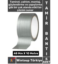 Uzun Ömürlü Su Nem Küfe Dayanıklı Çok Amaçlı GRİ Montaj Onarım Tamir Bantı 48 Mm X 10 Metre 5 Adet