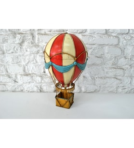 Jayland Metal Eskitilmiş Retro Mavi Kırmızı Sıcak Hava Balonu-Jayland Serisi-21*21*35 CM