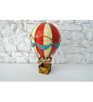 Jayland Metal Eskitilmiş Retro Mavi Kırmızı Sıcak Hava Balonu-Jayland Serisi-21*21*35 CM