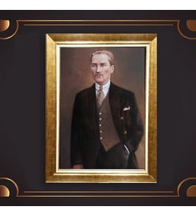 Altın Varaklı Çerçeveli Paspartulu Atatürk Tablo z4666 (Gold)