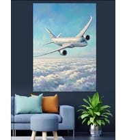 Bulutların Üzerinde Uçan Beyaz Uçak Dekoratif Kanvas - Mdf Ahşap Tablo