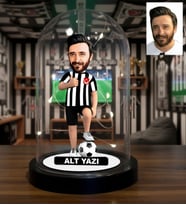 Kişiye Özel Taraftar Karikatür Fanus Biblo - Siyah Beyaz Forma Işıklı Biblo - Yıl Dönümü Hediyesi