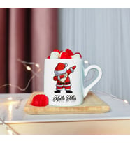 Mutlu Yıllar & Merry Christmas & Yılbaşı & Noel Baba Tasarımlı Ahşap Tabaklı Türk Kahvesi Fincanı
