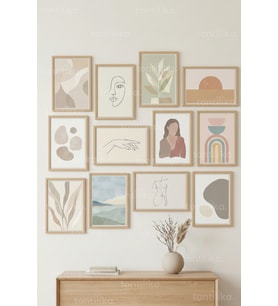 12 Parça Soft Minimal Line Art 2 Renk Seçenekli Çerçeve Görünümlü Tablo Seti