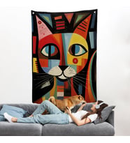 Pablo Picasso Tarzı - Soyut Renkli Kedi Duvar Örtüsü-7374