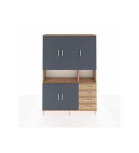 Arges Dolap 7 Raflı 4 Çekmeceli 5 Kapaklı 132x30x195 Çam-Antrasit/Çam