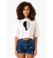Lightbulb & Brain Beyaz Kırçıllı Kadın Crop Tshirt