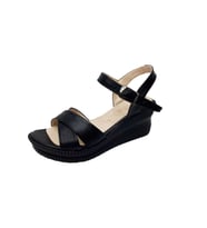 Moda Ayakkabı 0454 Cilt Siyah 7Cm Dolgu Topuk Kadın Sandalet