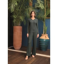 Monamise Kadın Uzun Kollu Önü Düğmeli V Yaka Pijama Takımı 24154 
