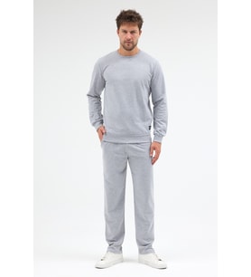 Gri Relaxed Fit Bisiklet Yaka Sweatshirt Düz Paça Erkek Eşofman Takımı