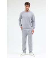 Gri Relaxed Fit Bisiklet Yaka Sweatshirt Düz Paça Erkek Eşofman Takımı
