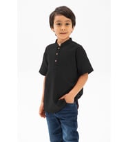 Kısa Kol Şantuklu Pamuk Bodrum Yazlık Erkek Çocuk Tshirt Siyah 3003
