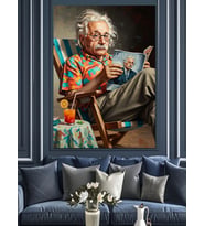 Kitap Okuyan Einstein Portre Sanatı Dekoratif Kanvas - Mdf Ahşap Tablo