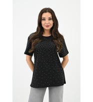 Kadın Taş Baskı Detaylı T-shirt 1749-24 (Siyah)