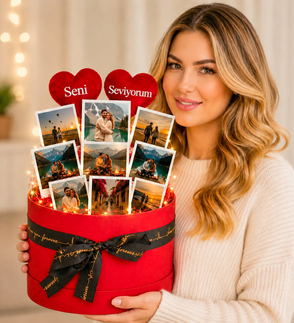 Kişiye Özel 8 Fotoğraflı Seni Seviyorum Tasarımlı Fotoğraf Buketi