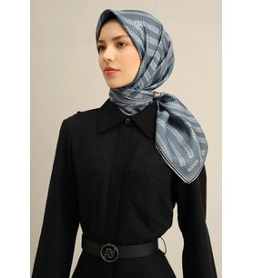 Armine Sura İpek Eşarp 9351-39 Mavi Karışık Desen
