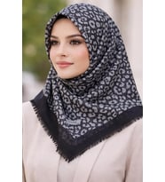 Emprime Koton Eşarp -  Siyah / Beyaz-6291 (Açık Gri - Siyah)