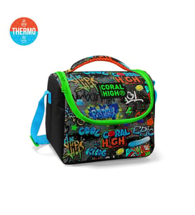 Coral High Kids Siyah Mavi Grafiti Desenli Thermo Beslenme Çantası 11828