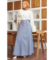 2195-Denim Mevlana Etek Koyu Mavi