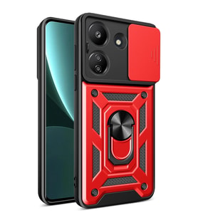 Durukar® Redmi 13C Kılıf Pars Lens Yüzüklü Silikon - Kırmızı