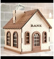 Kilitli Ahşap Ev Kumbara & Tip Box - Banka Görünümlü Bahşiş Kutusu Cafe Restoran Para Sandığı