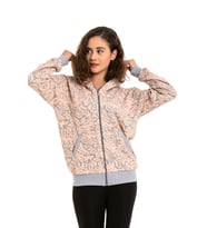 Vishenka Kadın Gri Siyah Renk Jakar Örme Kapüşonlu Cepli Fermuar Kapamalı Sweatshirt (Pembe)
