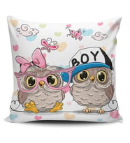 Sevimli Baykuşlar Dijital Baskılı Kırlent Kılıfı