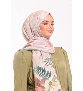 Çiçekli Desen Pavia Seri Şal Eşarp Askısı ile Birlikte 90X200 cm Krem Mint Yeşil