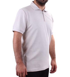 Twister 2290 Gri Günlük Kısa Kol Normal Kesim Pamuklu Fermuarlı Polo Yaka Erkek Tişört