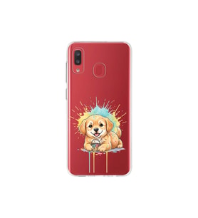 Samsung Galaxy A20 ile Uyumlu Splash Köpek Tasarımlı Şeffaf Silikon Kılıf
