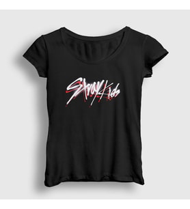 Presmono Kadın Siyah Logo V2 Stray Kids T-Shirt 122828tt