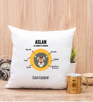 Kişiye Özel Aslan Burcuna Hediye Kare Yastık ve Gold Kupa